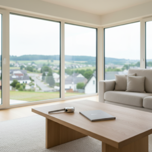 Een lichte, opgeruimde woonkamer in een woning die is voorbereid op verkoop in Kerkrade.